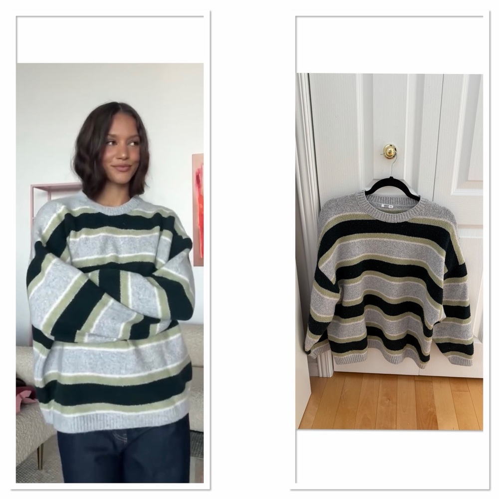Ardene Oversized Crewneck Sweater in Gray, Black & Olive
